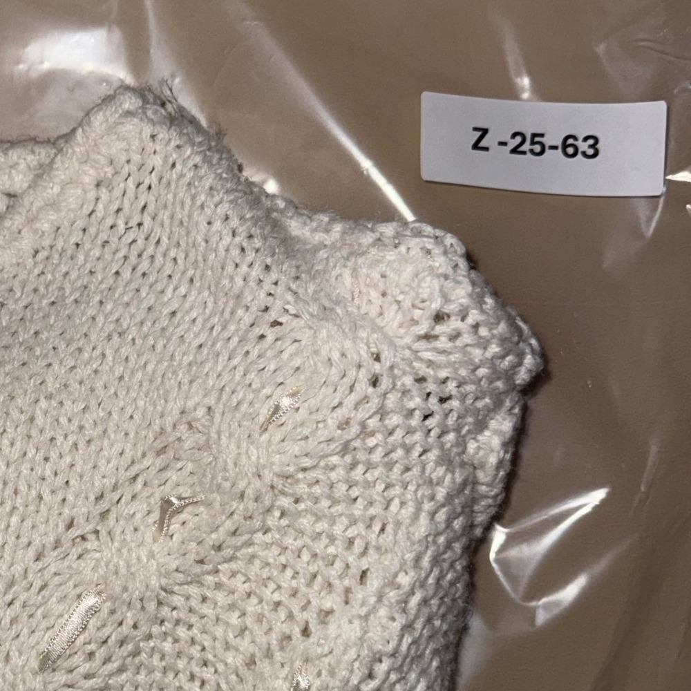 Vintage White Knit Puff Sleeve Knit Sweater Pearl Button Short Sleeve Size M - Picture 11 of 11